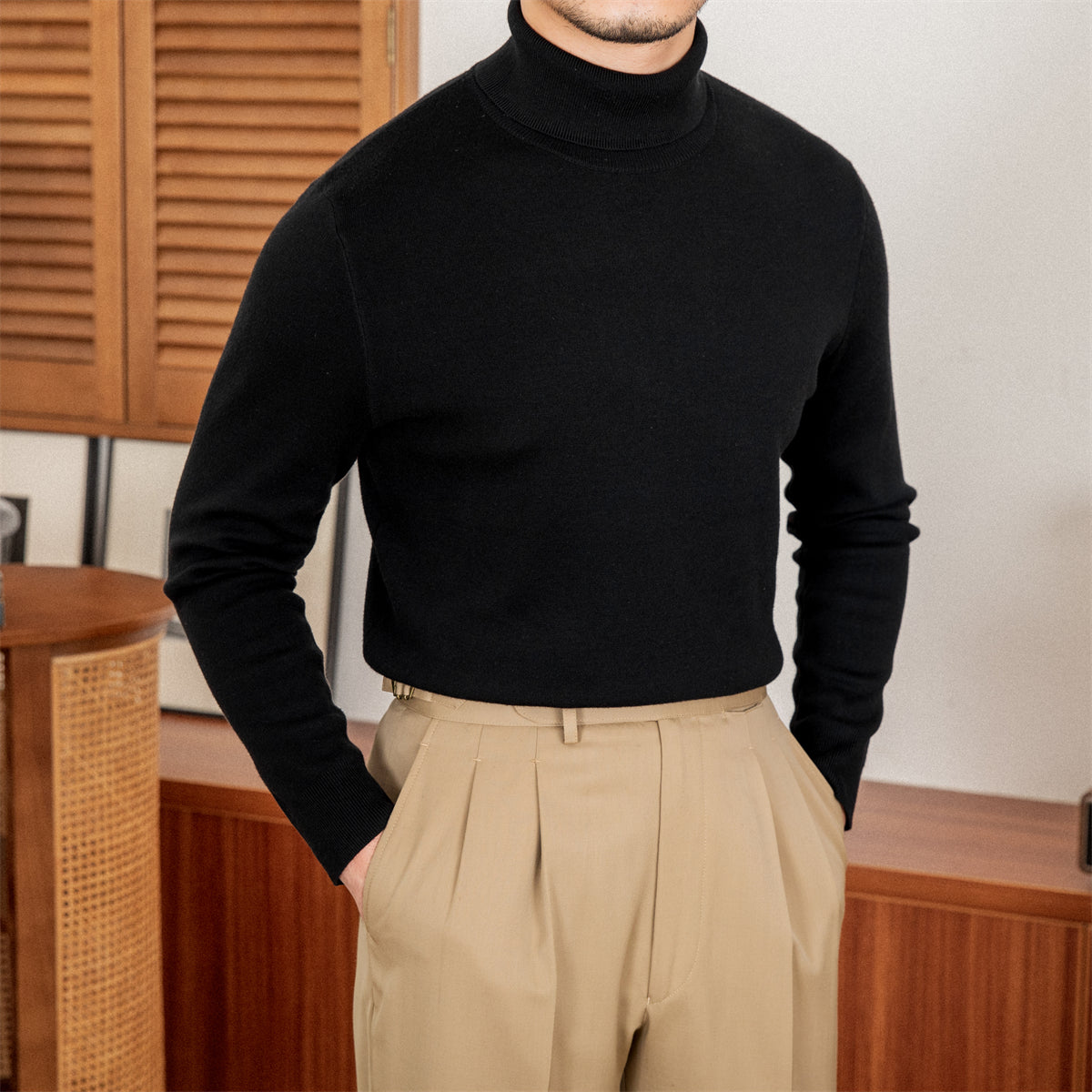 Saint-Germain Slim Fit Wool Blend Knit Turtle Neck