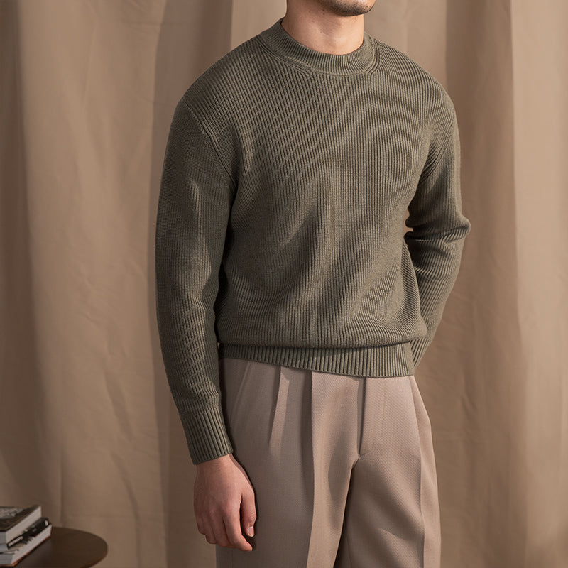 Casual Ribbed Knit Wool Sweater