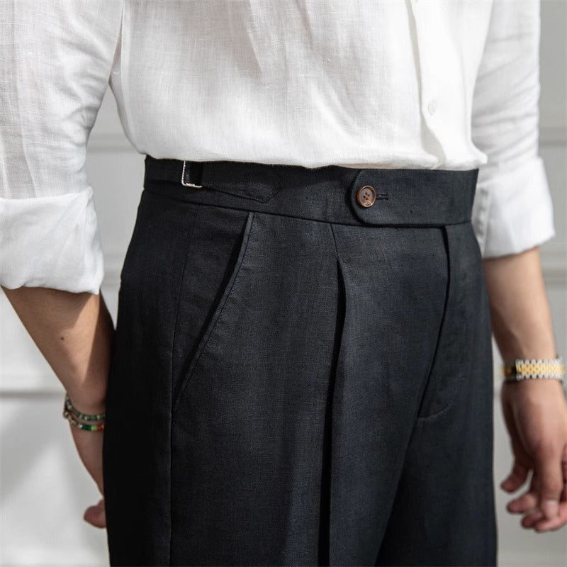 Modena Wool Linen Pleated Trousers