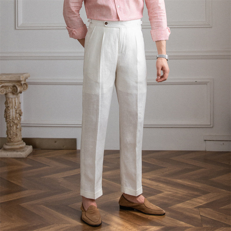 Modena Wool Linen Pleated Trousers