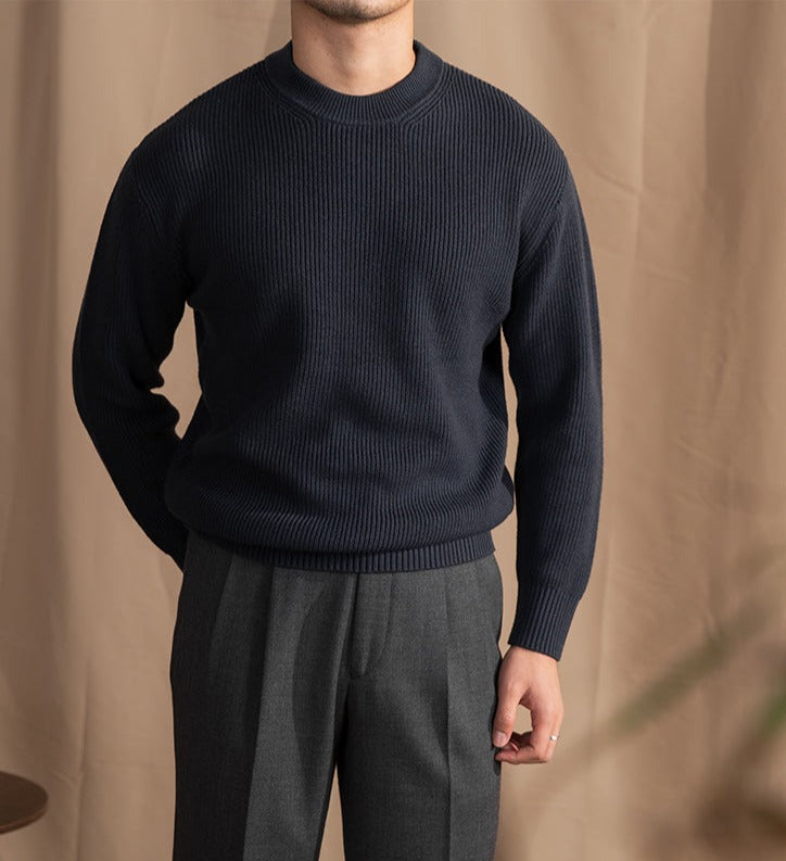 Casual Ribbed Knit Wool Sweater