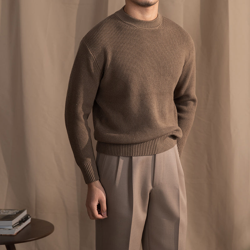 Casual Ribbed Knit Wool Sweater