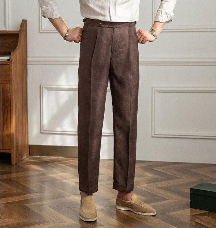 Modena Wool Linen Pleated Trousers