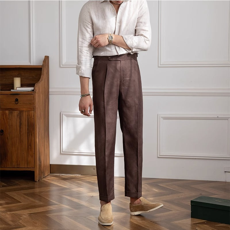 Modena Wool Linen Pleated Trousers