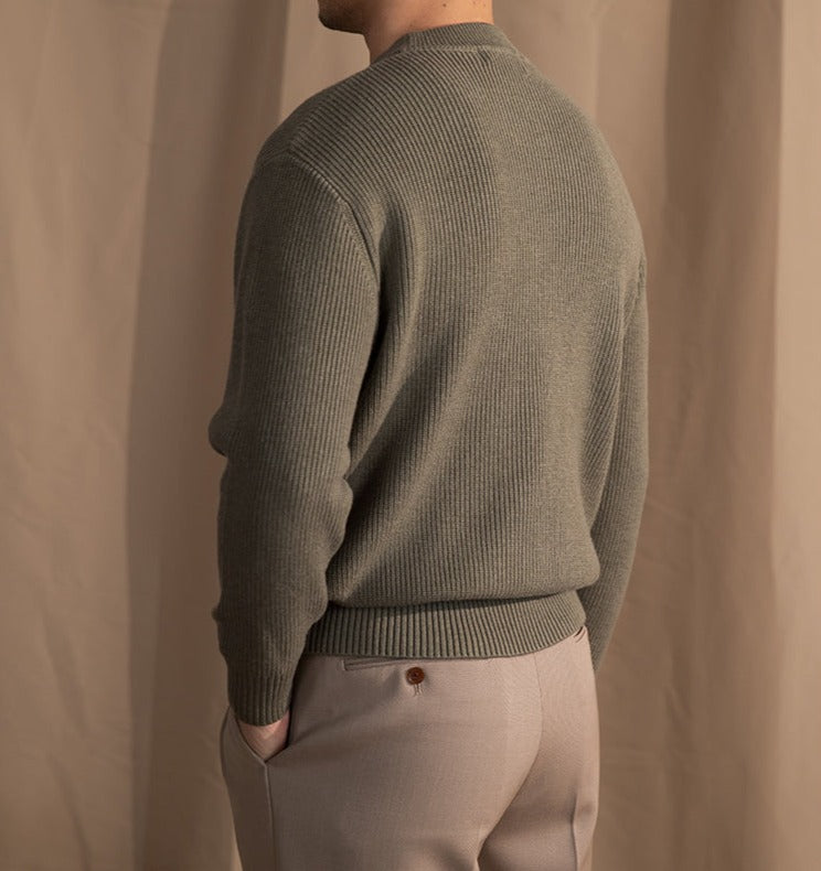 Casual Ribbed Knit Wool Sweater