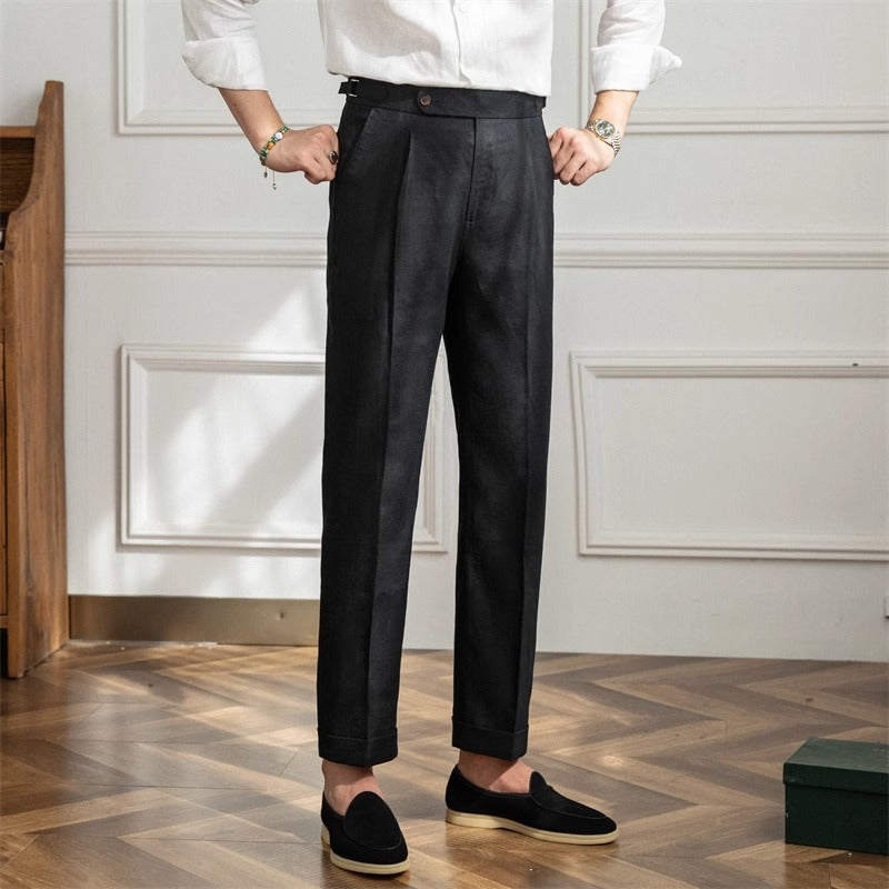 Modena Wool Linen Pleated Trousers