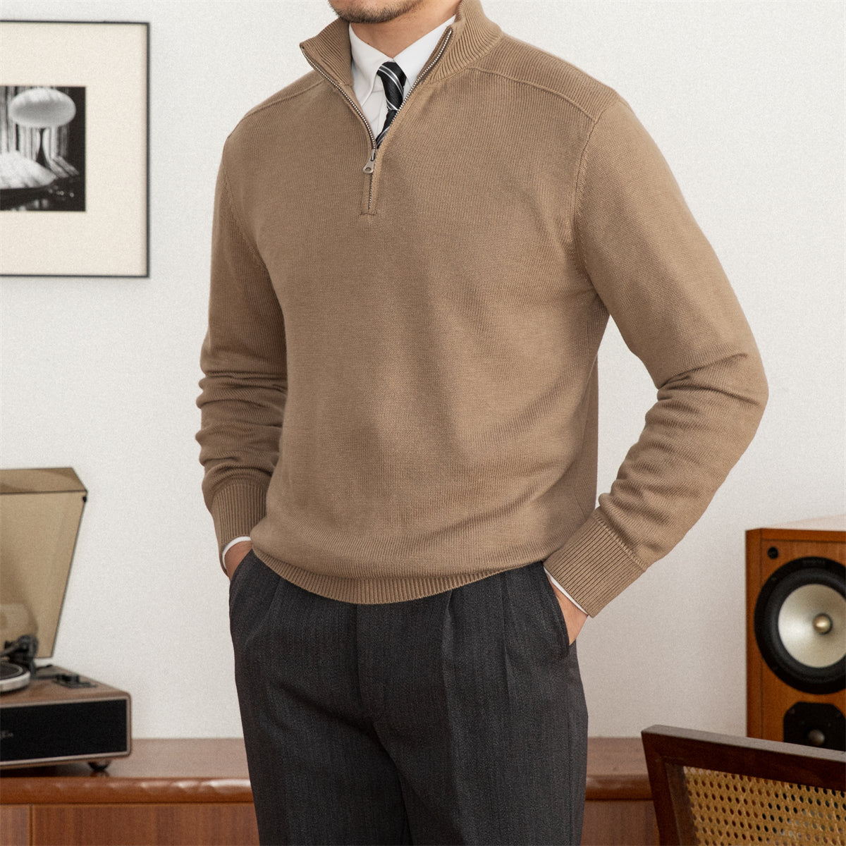 Montague Wool Blend Textured Half Zip Jumper