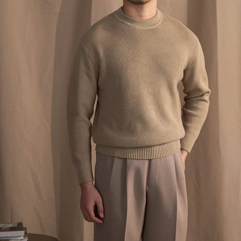 Casual Ribbed Knit Wool Sweater