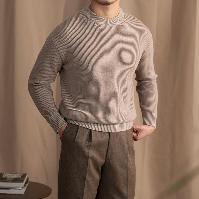 Casual Ribbed Knit Wool Sweater