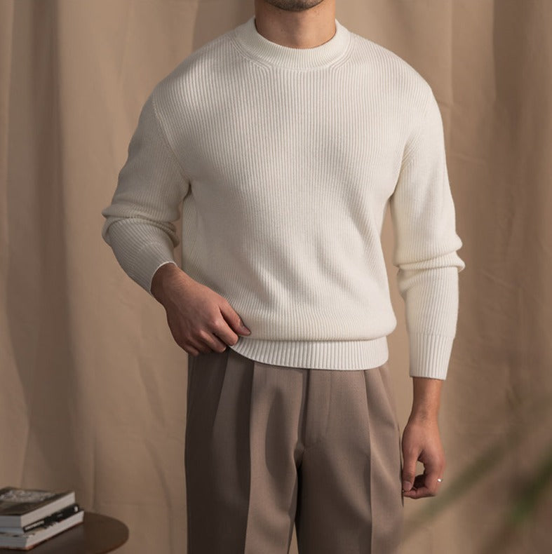 Casual Ribbed Knit Wool Sweater