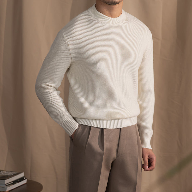 Casual Ribbed Knit Wool Sweater