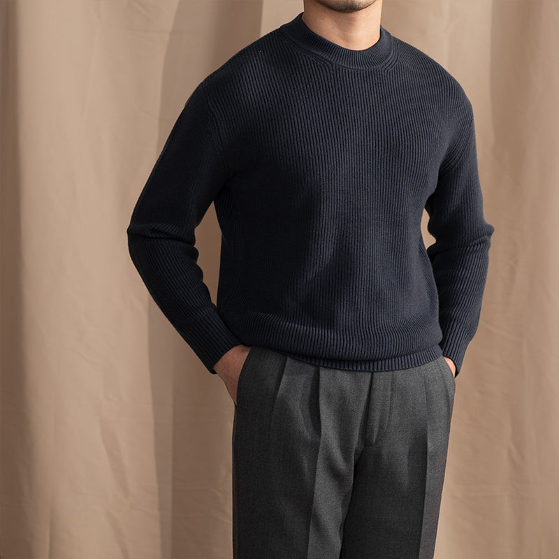 Casual Ribbed Knit Wool Sweater