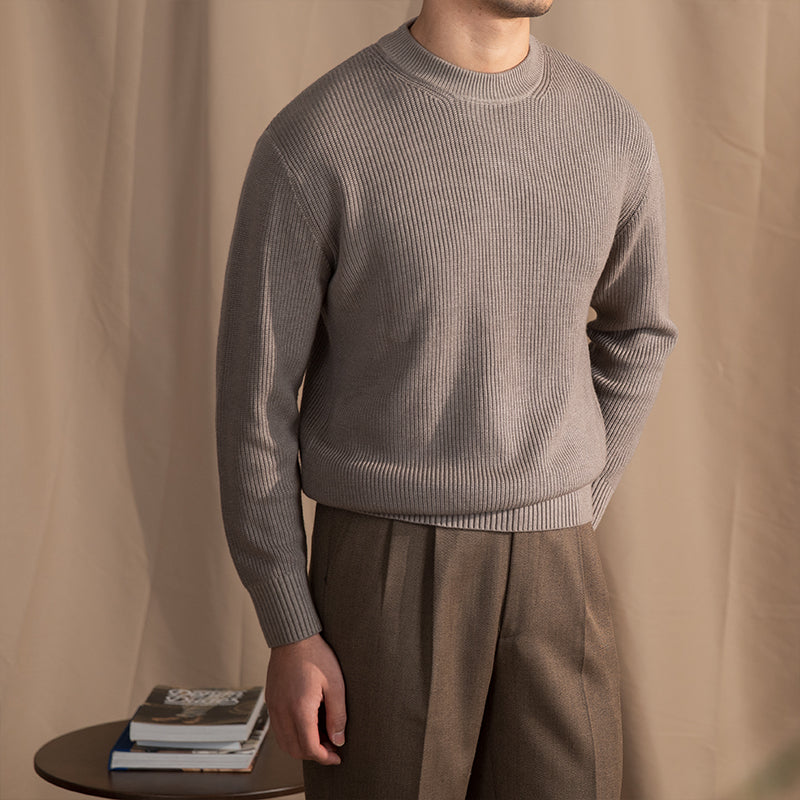 Casual Ribbed Knit Wool Sweater