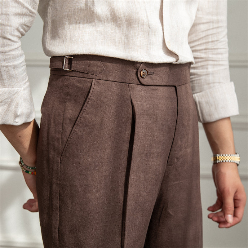 Modena Wool Linen Pleated Trousers