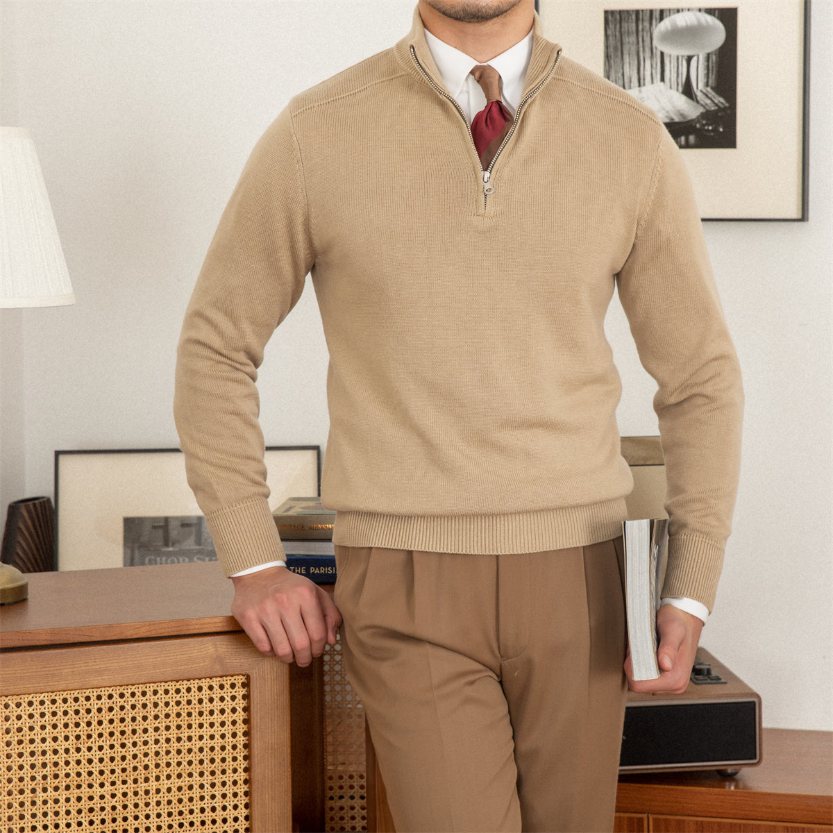 Montague Wool Blend Textured Half Zip Jumper