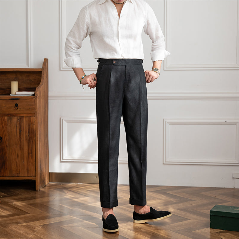 Modena Wool Linen Pleated Trousers